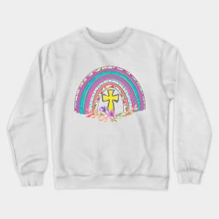 Bright colored Rainbow Spring Colors Flowers cross Crewneck Sweatshirt